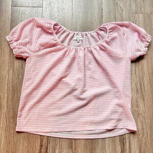 Madewell Texture & Thread Peasant Top Pink and White Striped Size M LIKE NEW